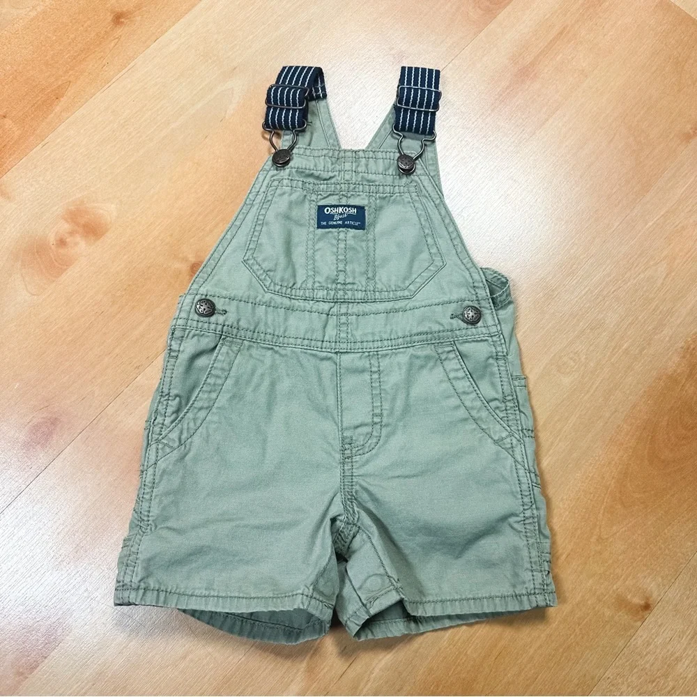 Oshkosh Olive Green & Navy Blue Polo Bodysuit & Overalls Outfit Size 12M